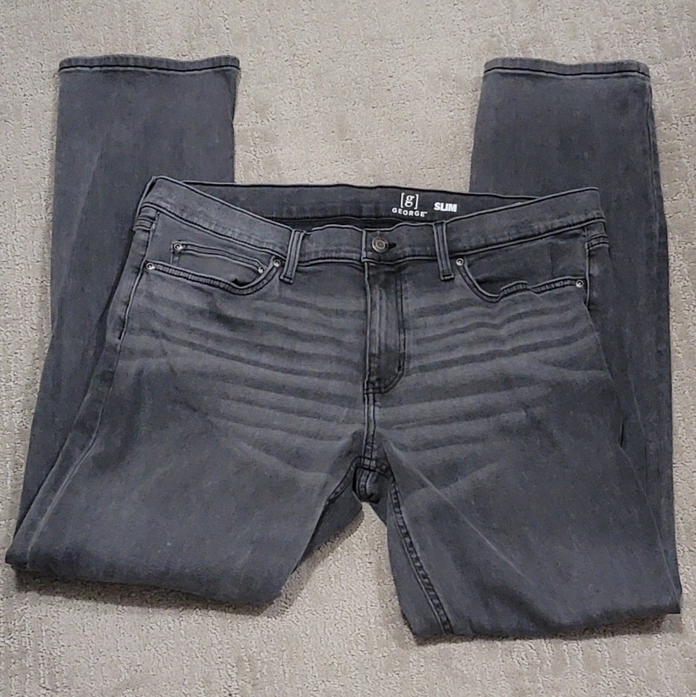 George Jeans Mens Black Gray slim Size 36x34